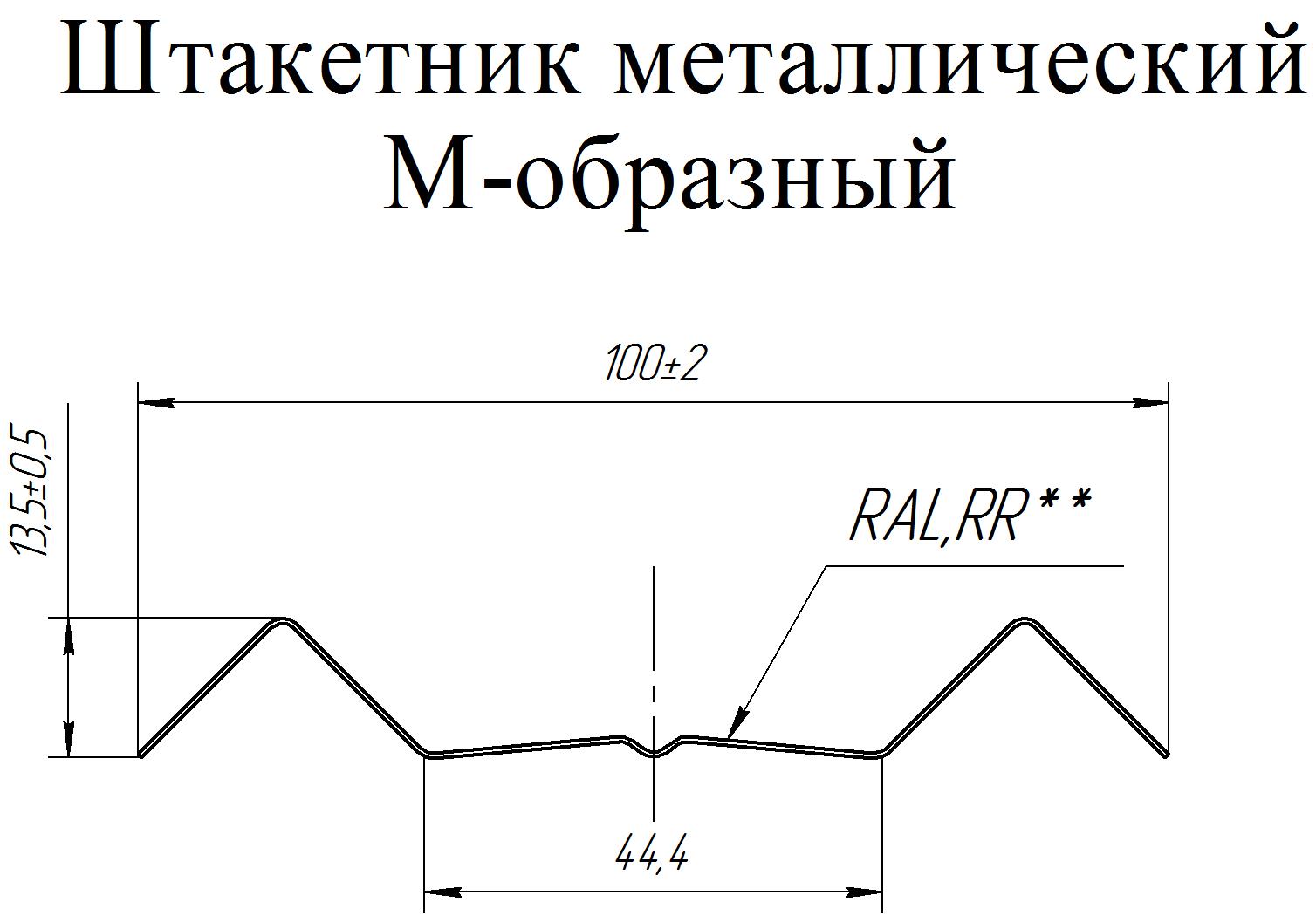 Металлический штакетник чертеж